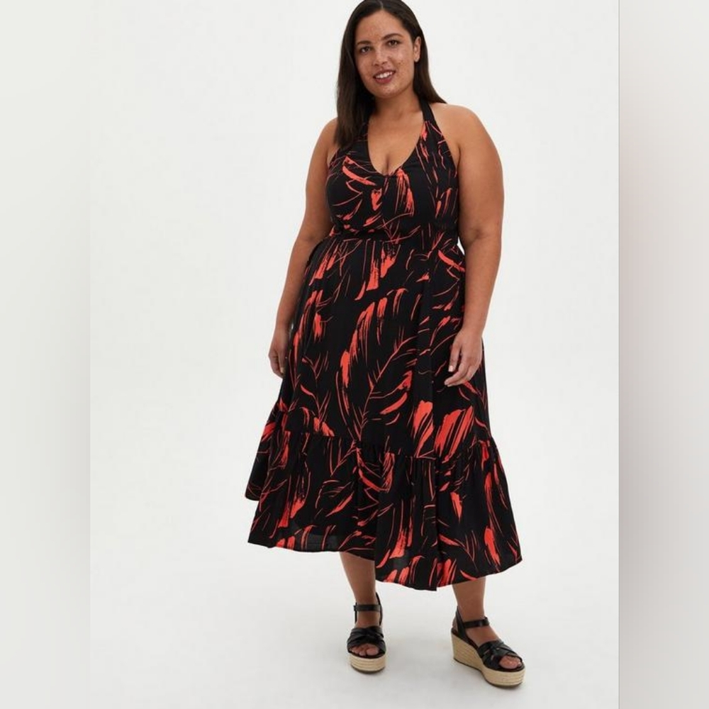 Halter Skater Mini Dress - Challis Black Leaf (Dress Box)